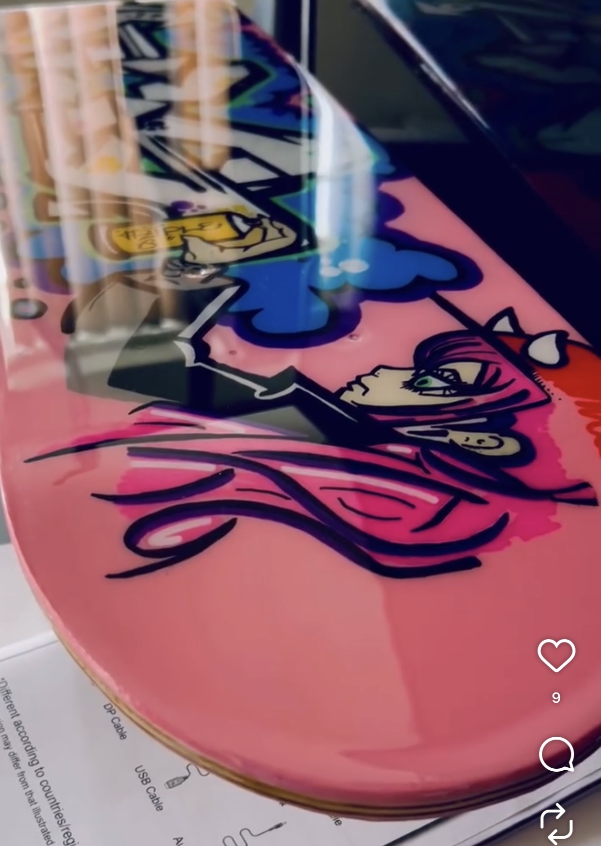 Pink graffiti girl custom skateboard